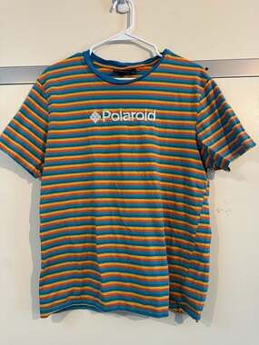 Polaroid Embroidered Striped T-Shirt Unisex Size Medium M